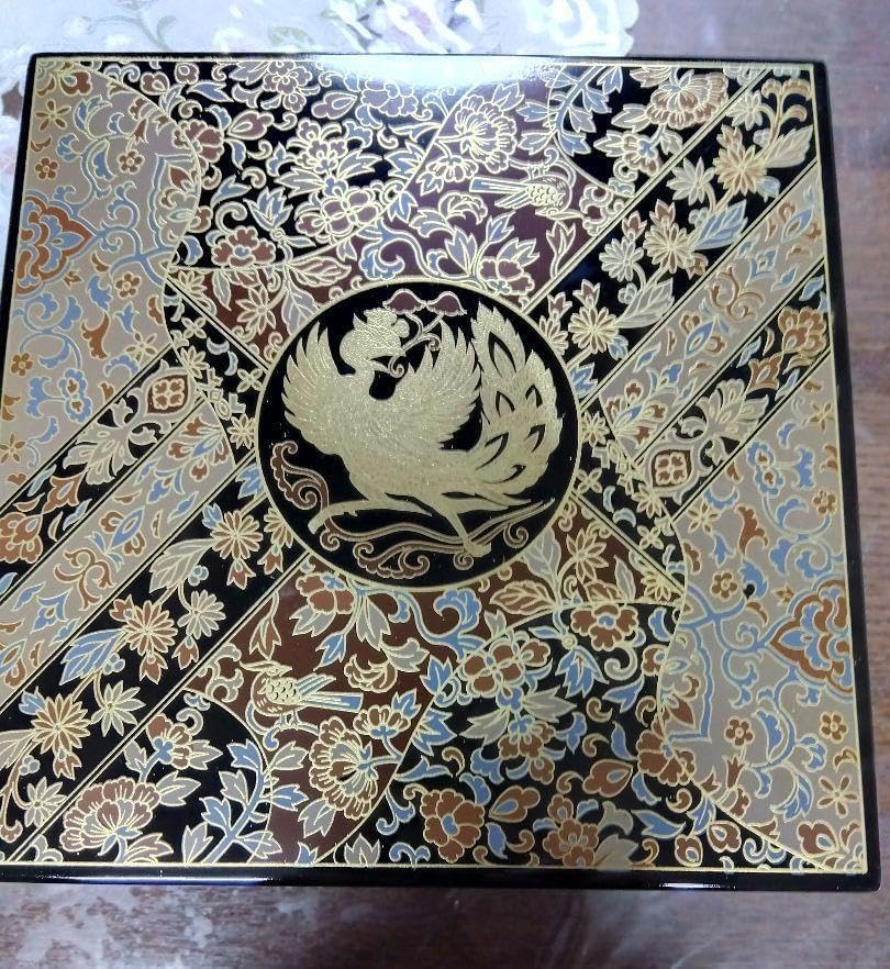 漆器 重箱 3段 花柄 鳥モチーフ 花柄漆器重箱 3段式 持ち